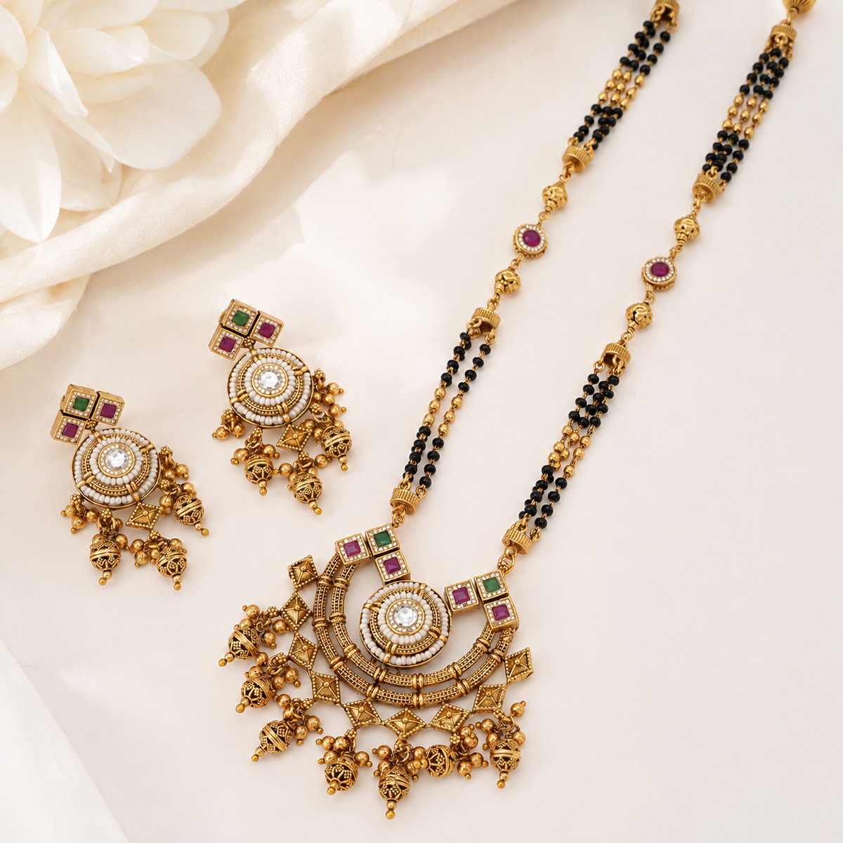 Long multicolor stone Mangalsutra set