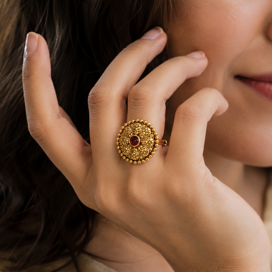 Gold Plated Filigree Finger Ring