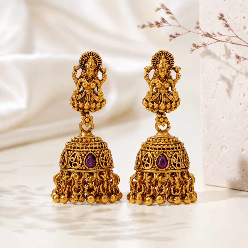 Antique Gold Maa Lakshmi Jhumka Earring