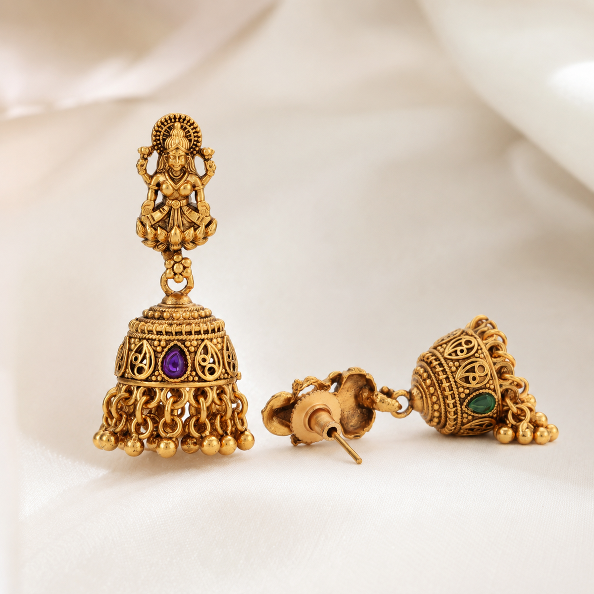 Antique Gold Maa Lakshmi Jhumka Earring