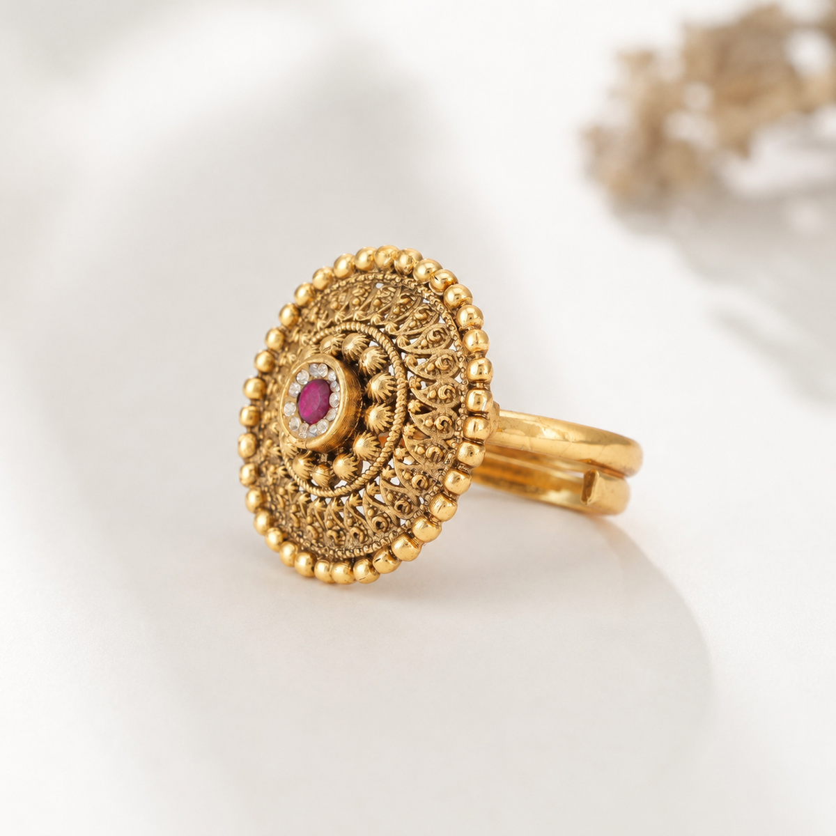 Gold Plated Ruby Stone Finger Ring
