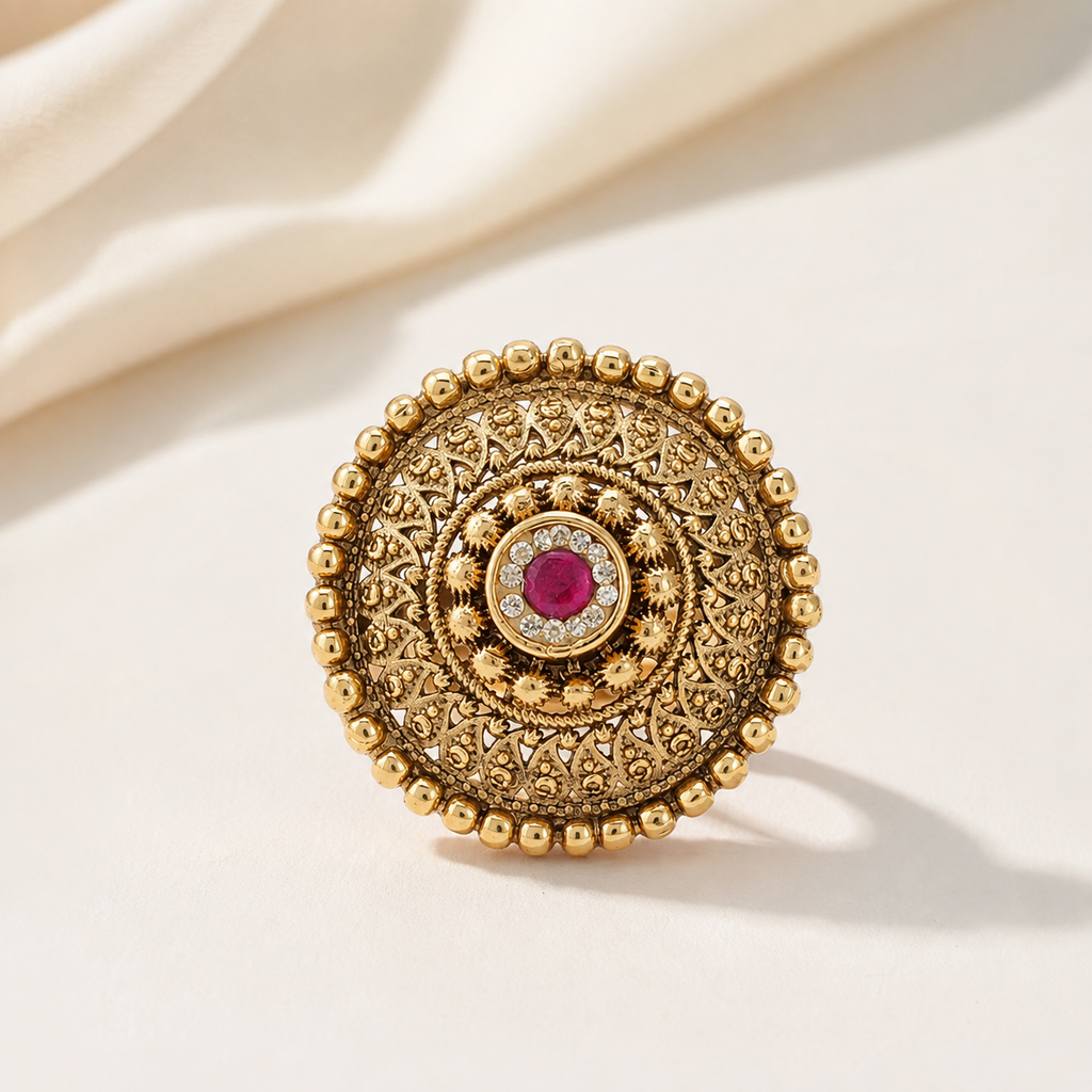 Gold Plated Ruby Stone Finger Ring