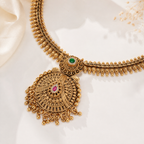 Gold Plated Stone Necklace Set With Earring