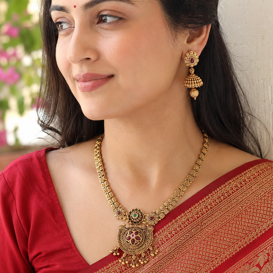 Antique Gold Stone Necklace Set
