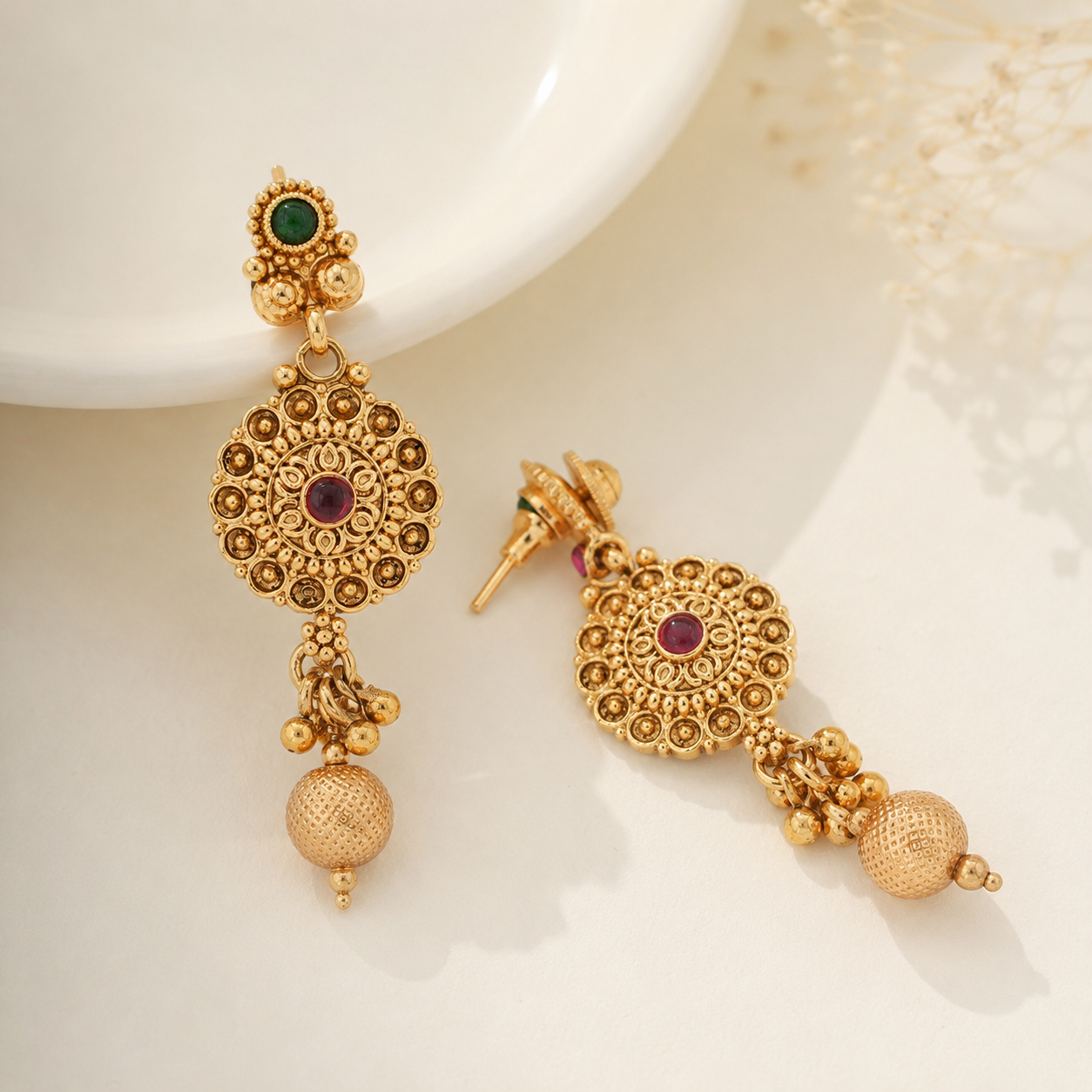 Gold Plated Stone Necklace Set With Earring