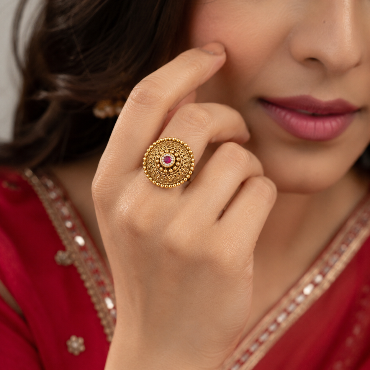 Gold Plated Ruby Stone Finger Ring