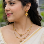 Antique Gold Multicolor Stone Layer Necklace Set
