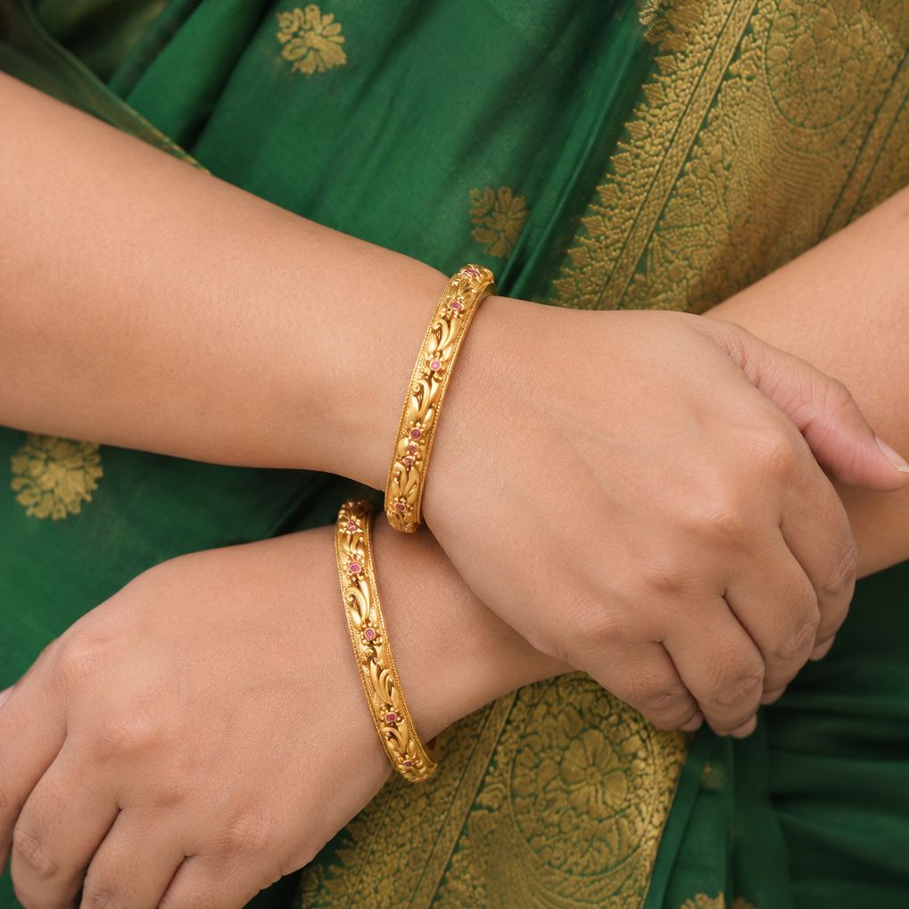 Beautiful gold ruby bangle set