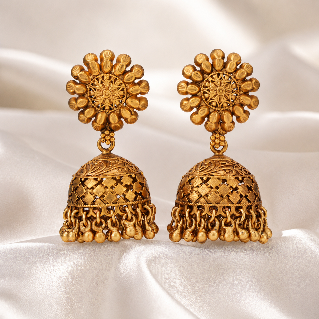 Stunning plain antique gold jhumka earring