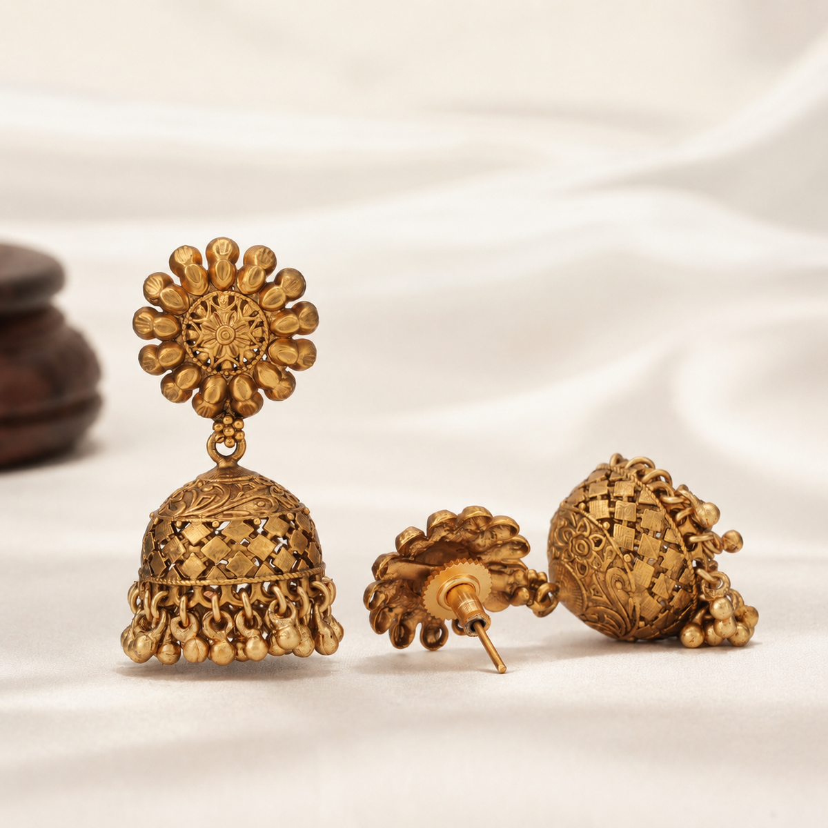 Stunning plain antique gold jhumka earring