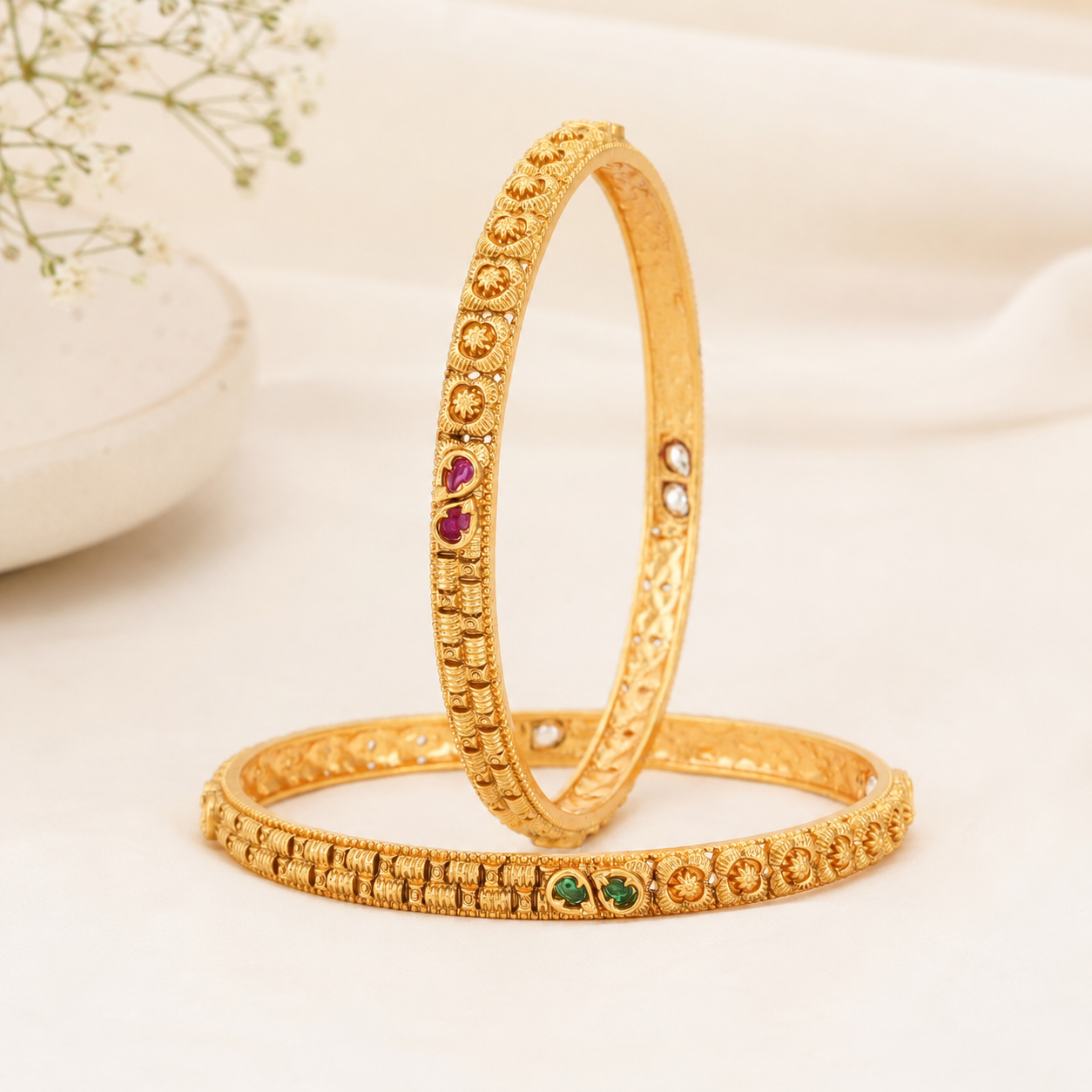 Sleek elegant gold stone bangle set
