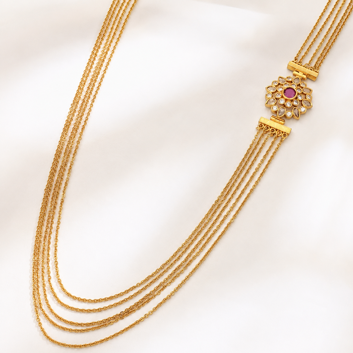 Beautiful side brooch gold chain necklace set