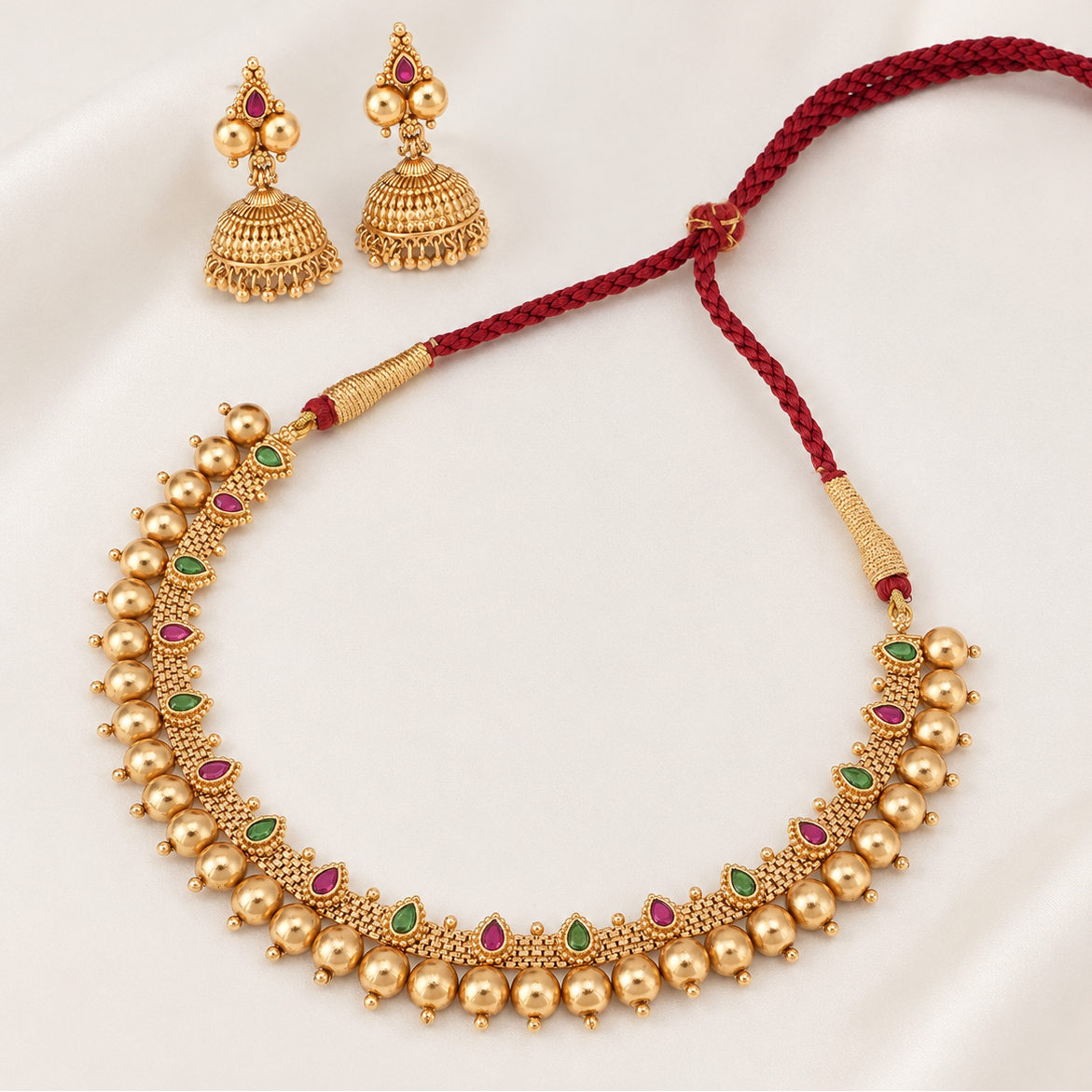 Gold Plated Stone Ball Necklace Set