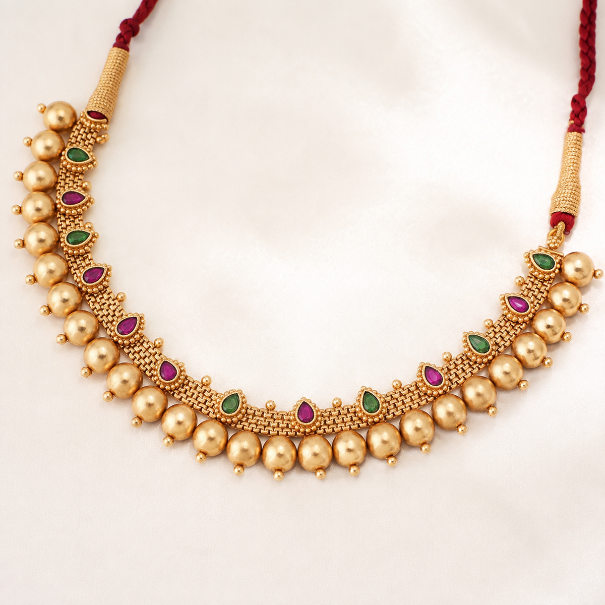 Gold Plated Stone Ball Necklace Set