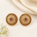 Gold Plated Floral Ruby Stud Earring