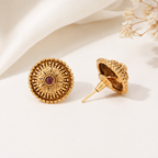 Gold Plated Floral Ruby Stud Earring