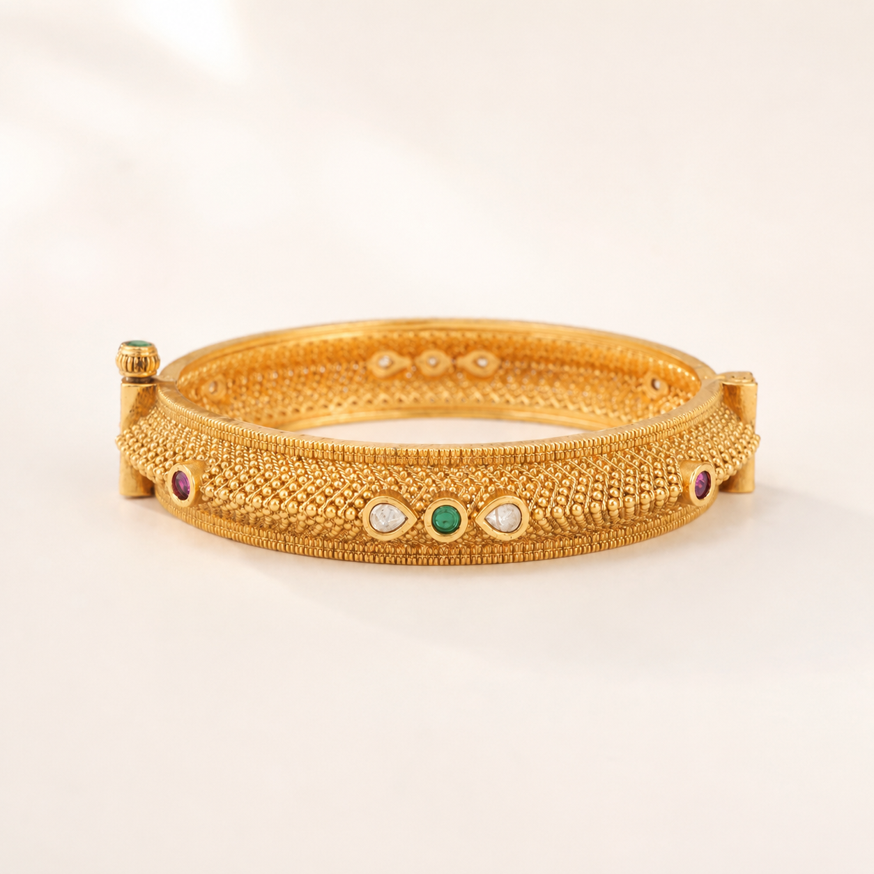 Gold Plated Stone Kada Bangle