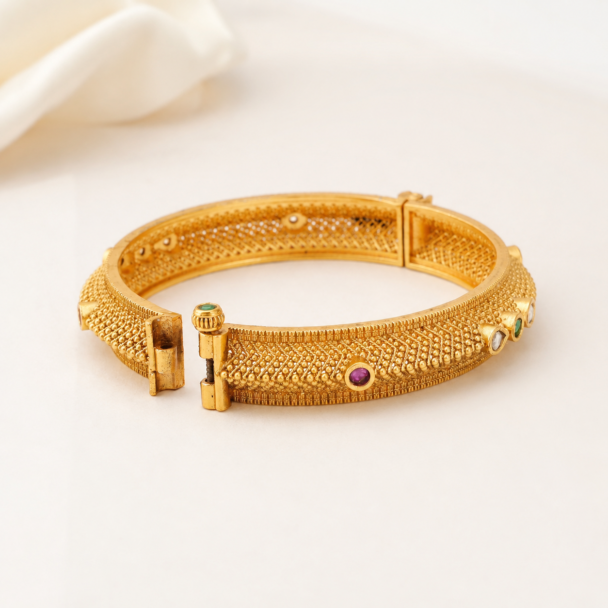 Gold Plated Stone Kada Bangle