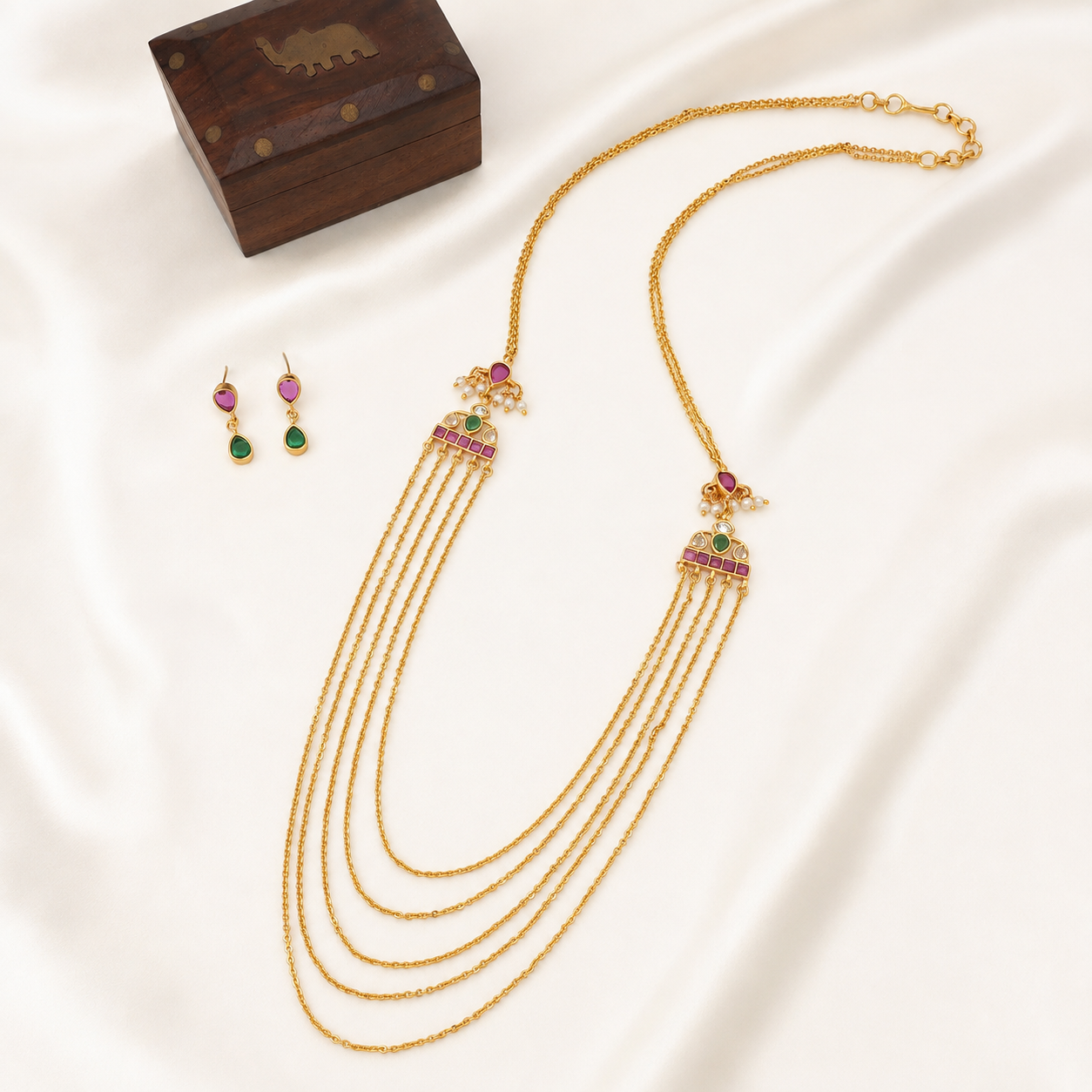 Stunning elegant chain layer kundan necklace set