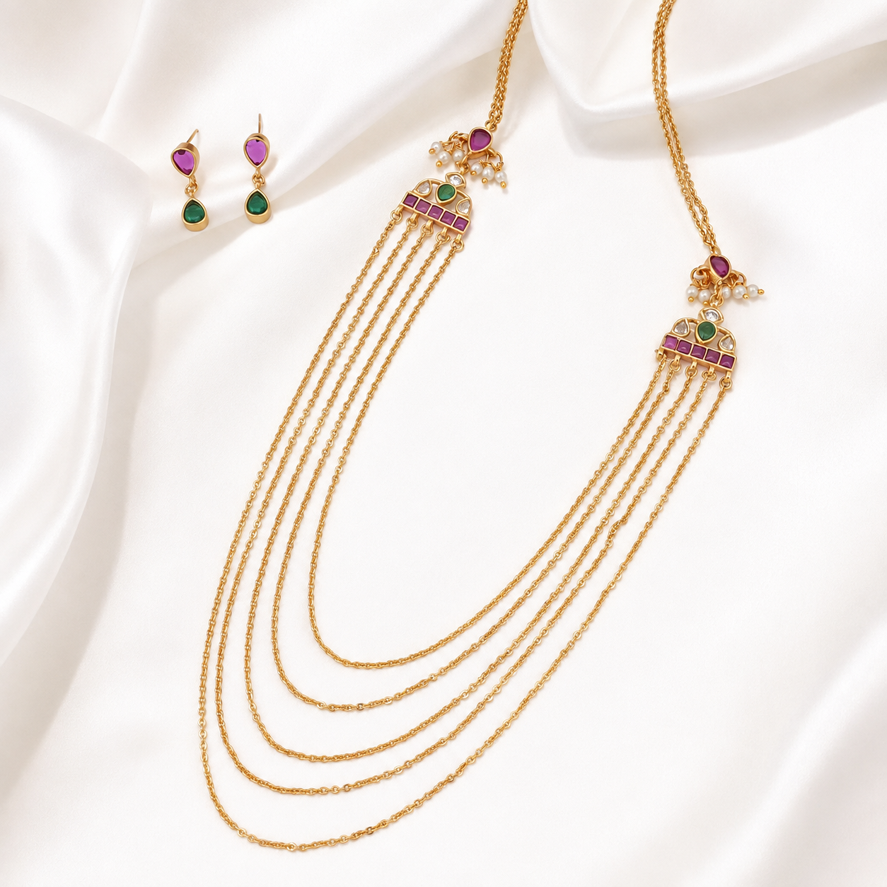 Stunning elegant chain layer kundan necklace set