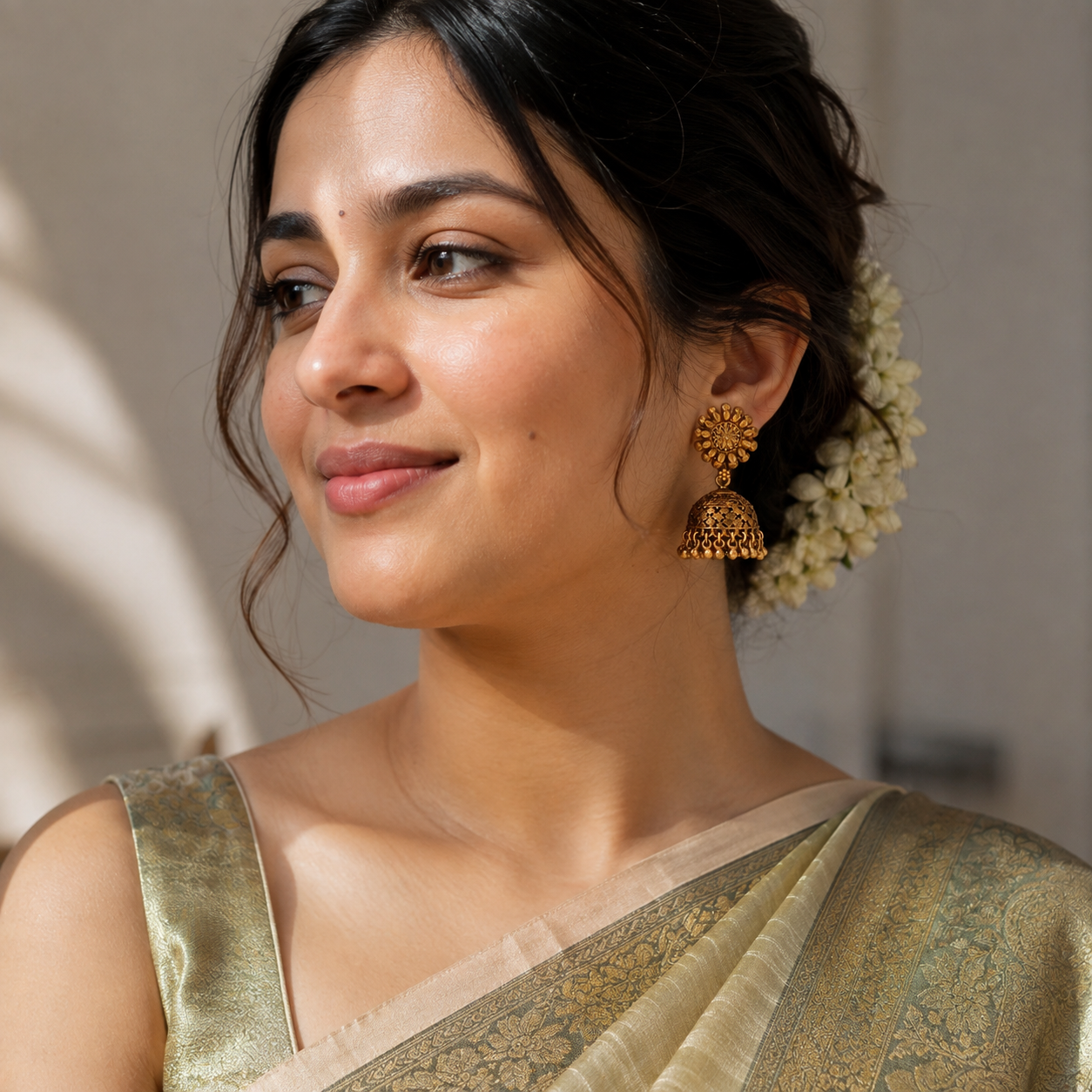 Stunning plain antique gold jhumka earring