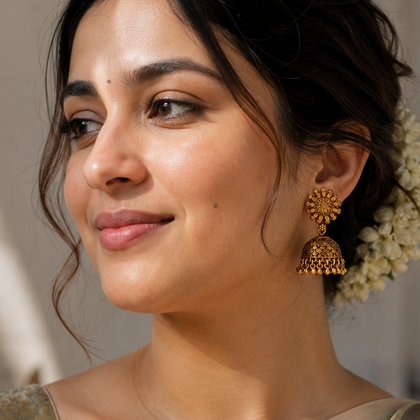 Stunning plain antique gold jhumka earring