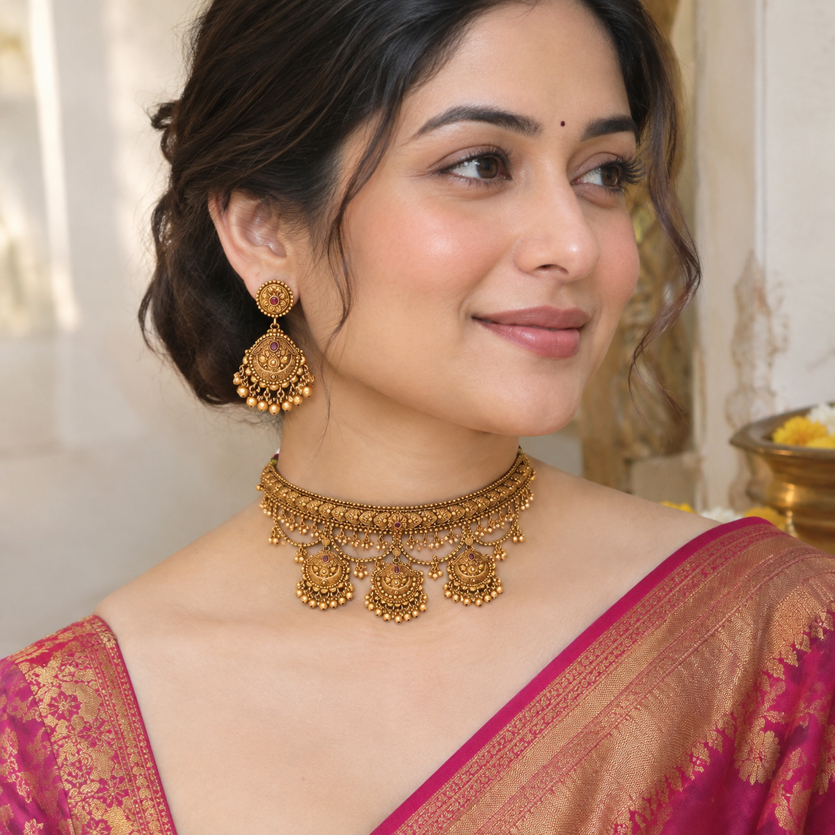 Gold Plated Plain Choker Necklace Set