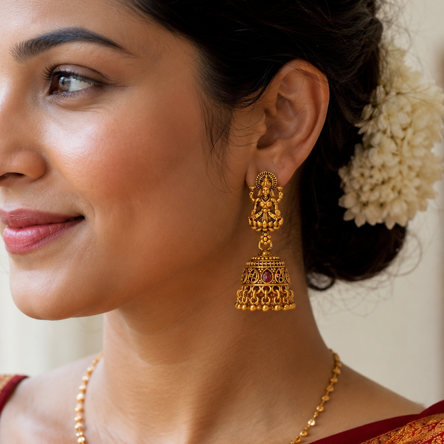 Antique Gold Maa Lakshmi Jhumka Earring