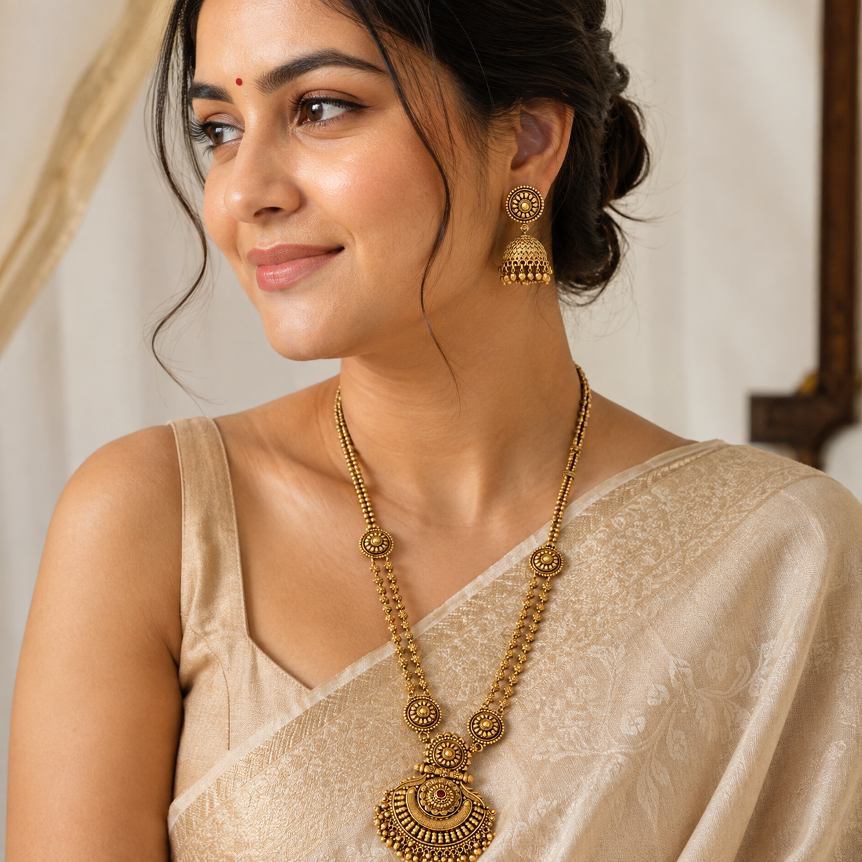 Stunning long antique gold necklace set