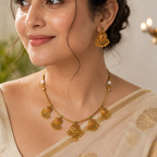 Plain gold ruby necklace set