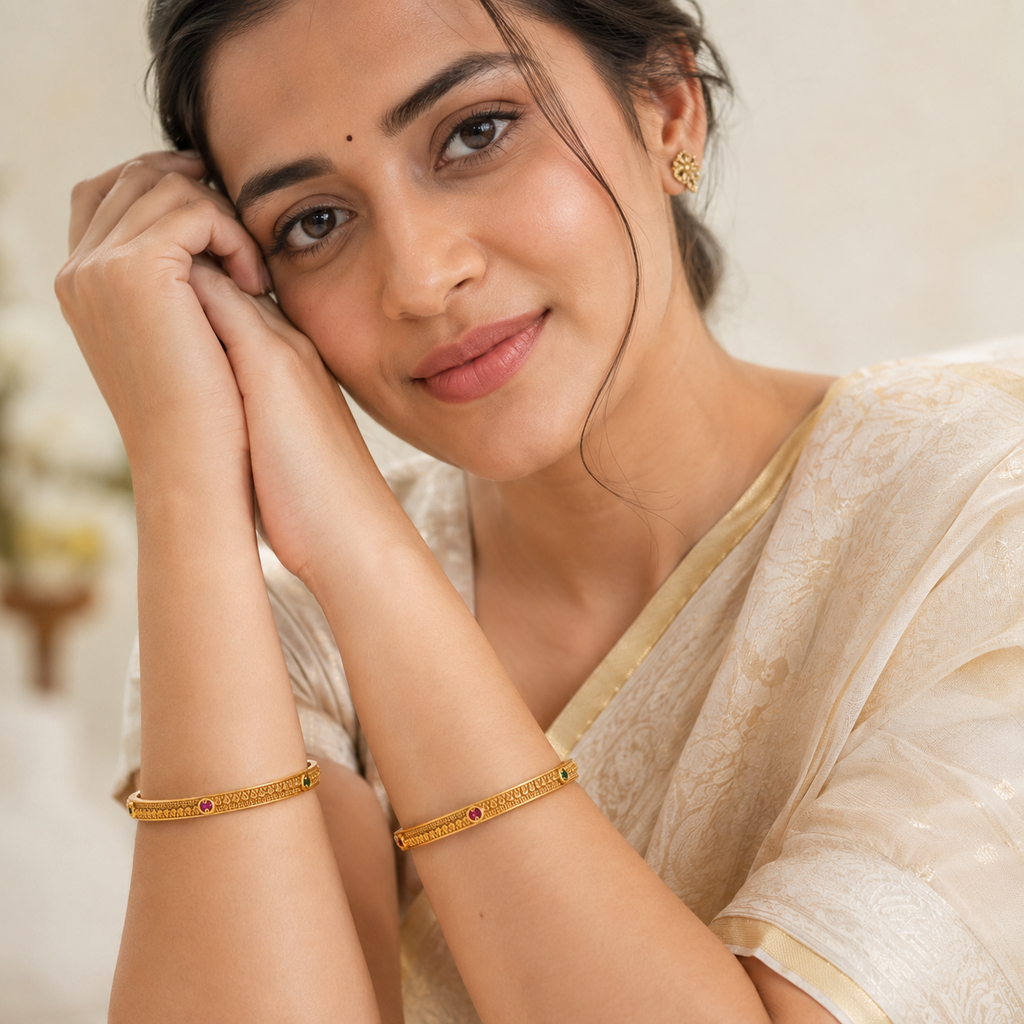 Gold Plated Stone Bangle Set