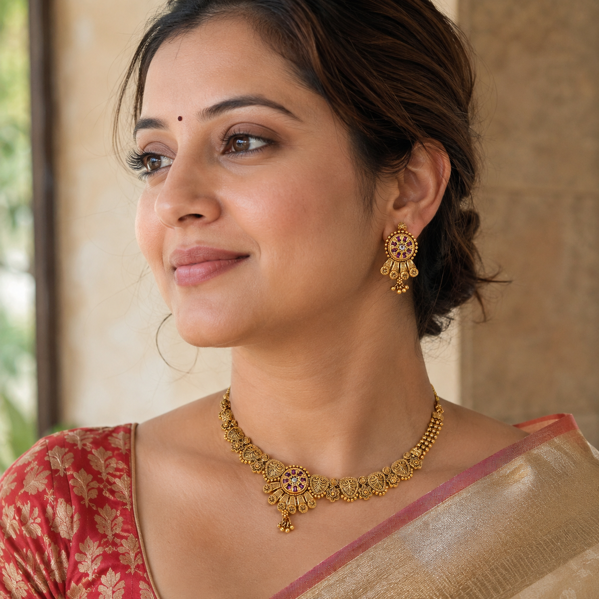 Gold Plated Stone Necklace Set