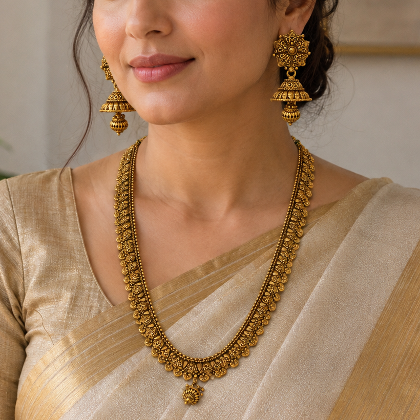 Antique Gold Long Necklace Set