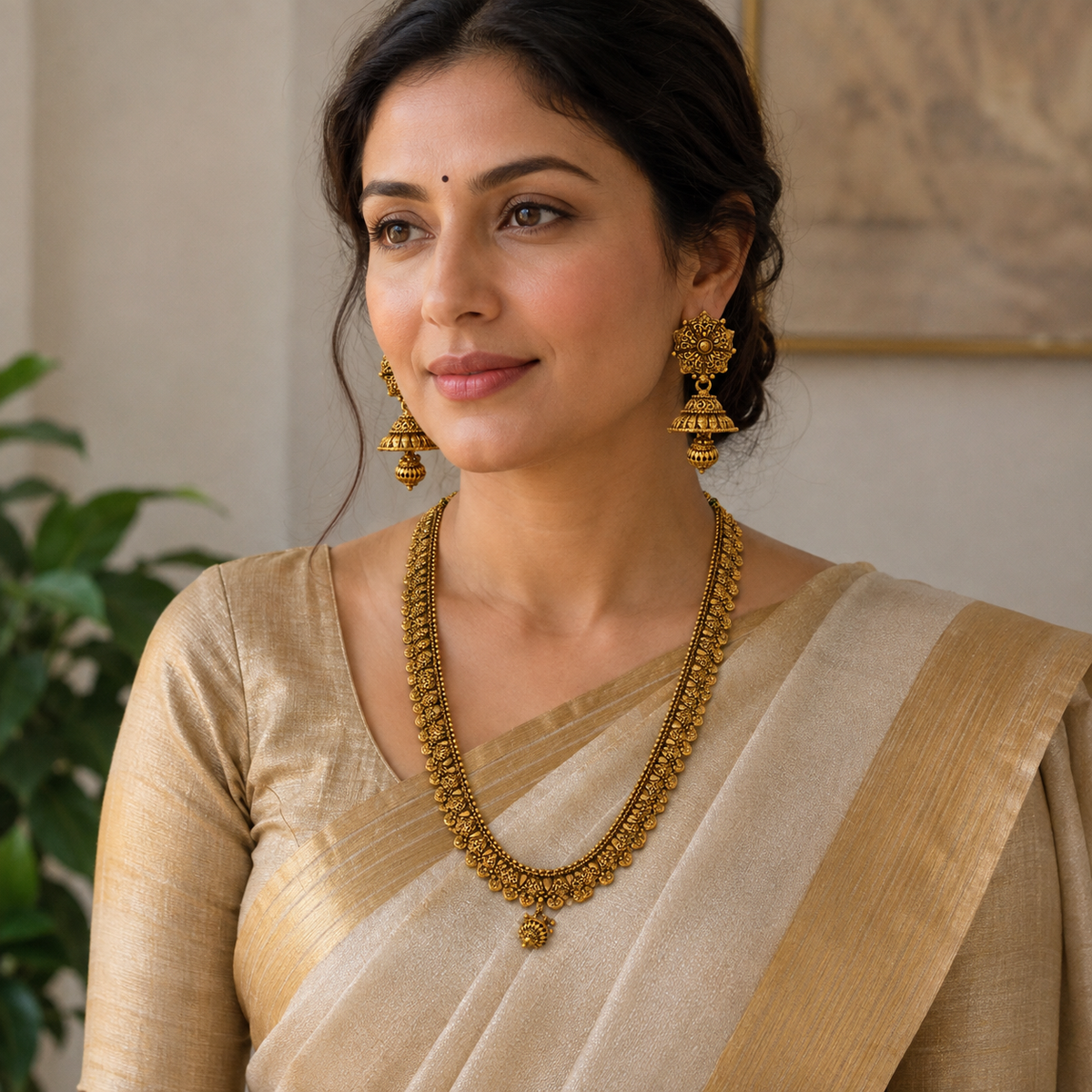 Antique Gold Long Necklace Set