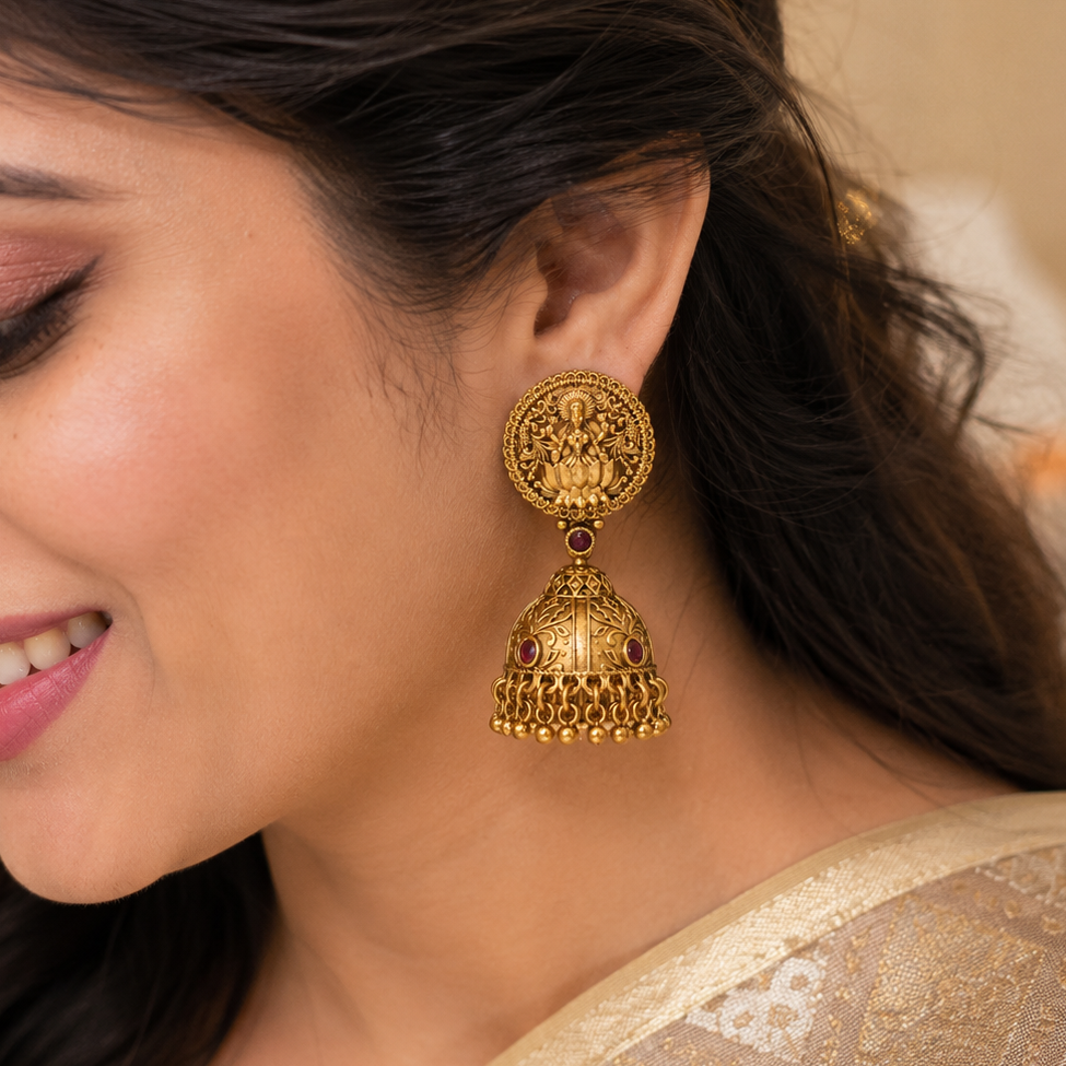 Gold maa lakshmi jhumka earring