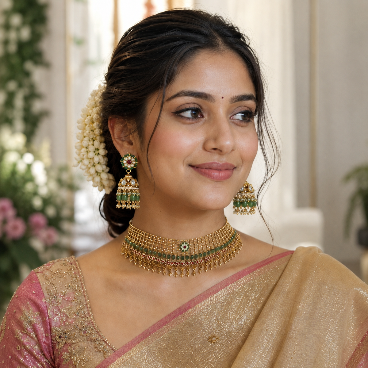 Gold Plated Pearl Pachi Kundan Necklace Set
