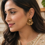Floral antique gold pearl drop kundan earring