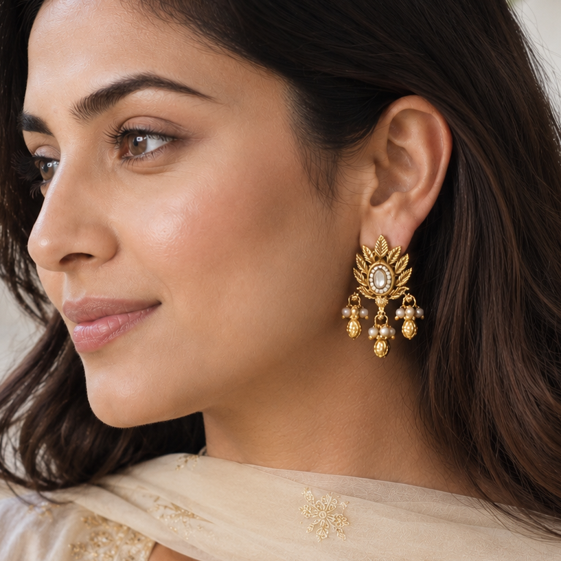 Cute stunning antique gold kundan earring for women