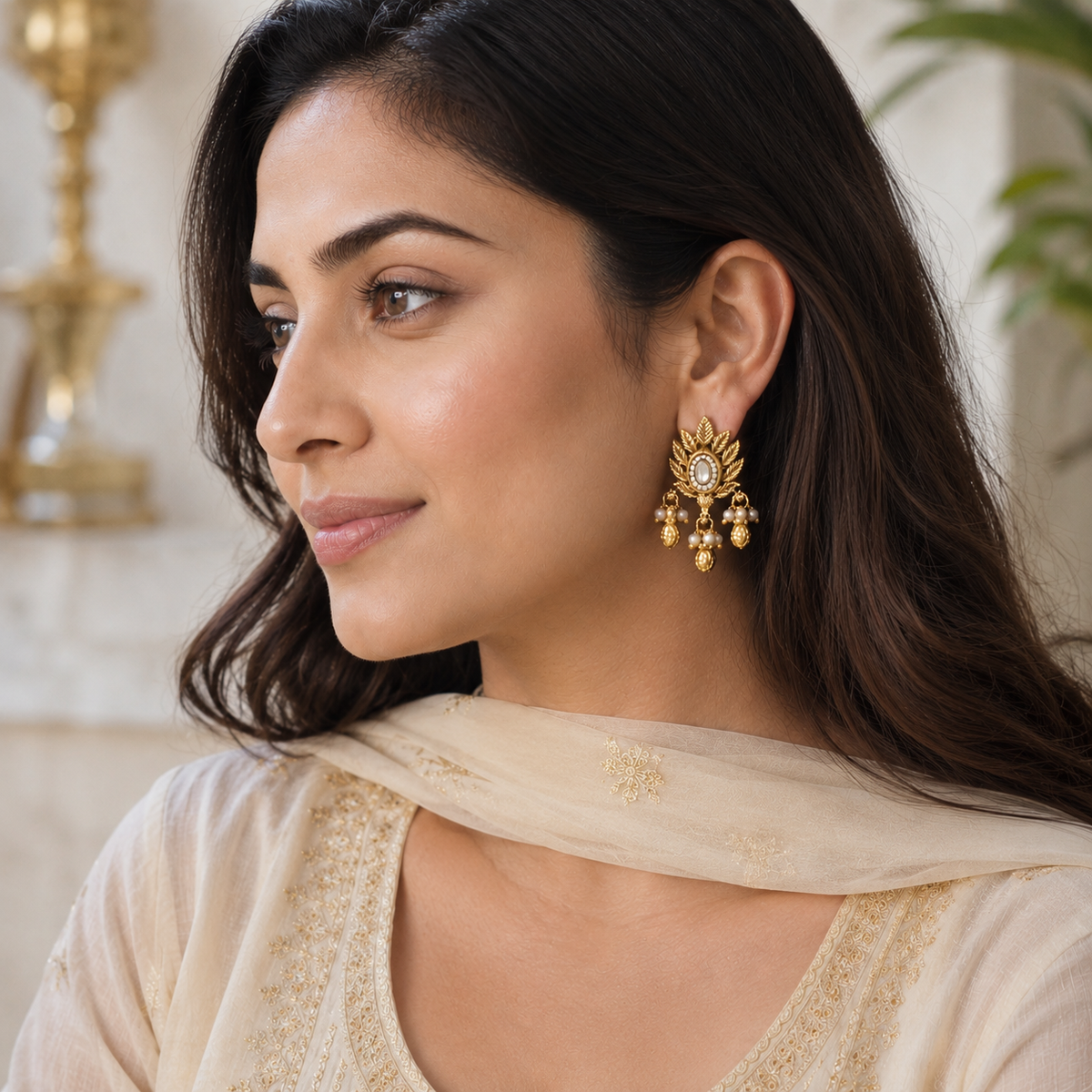 Cute stunning antique gold kundan earring for women
