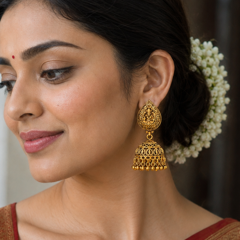 Maa Lakshmi plain gold jhumka earring