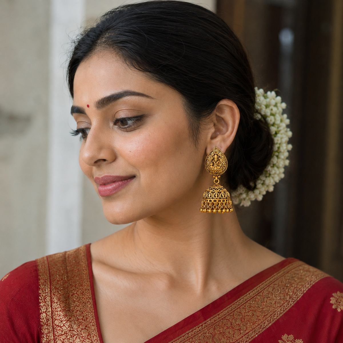 Maa Lakshmi plain gold jhumka earring