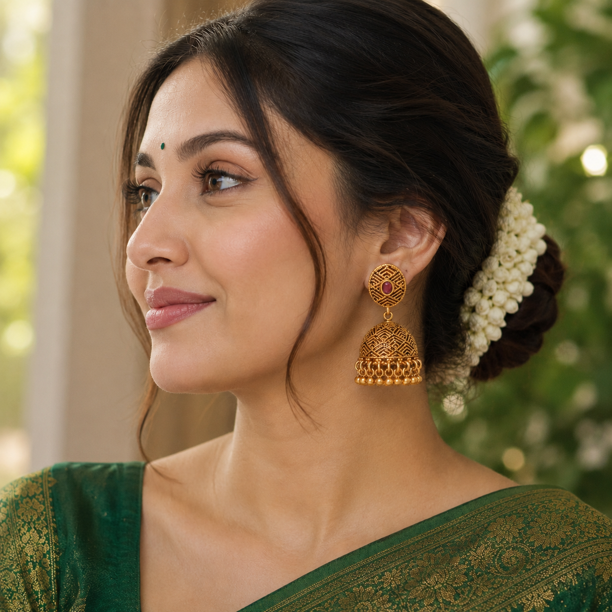 Gold Plated Stone Ball Jhumka Earring