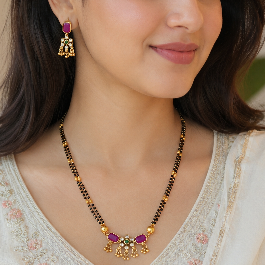 Elegant antique gold stone mangalsutra set