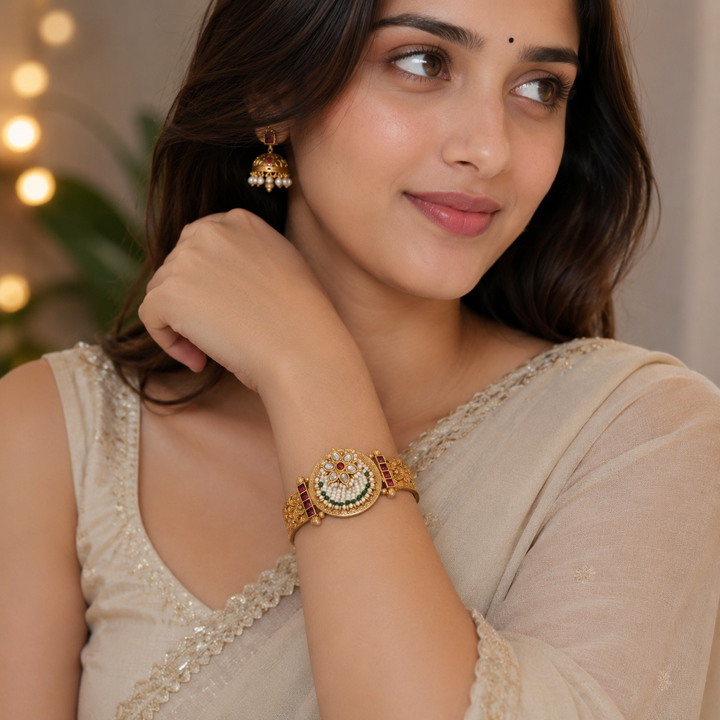Stunning pearl antique gold openable kada