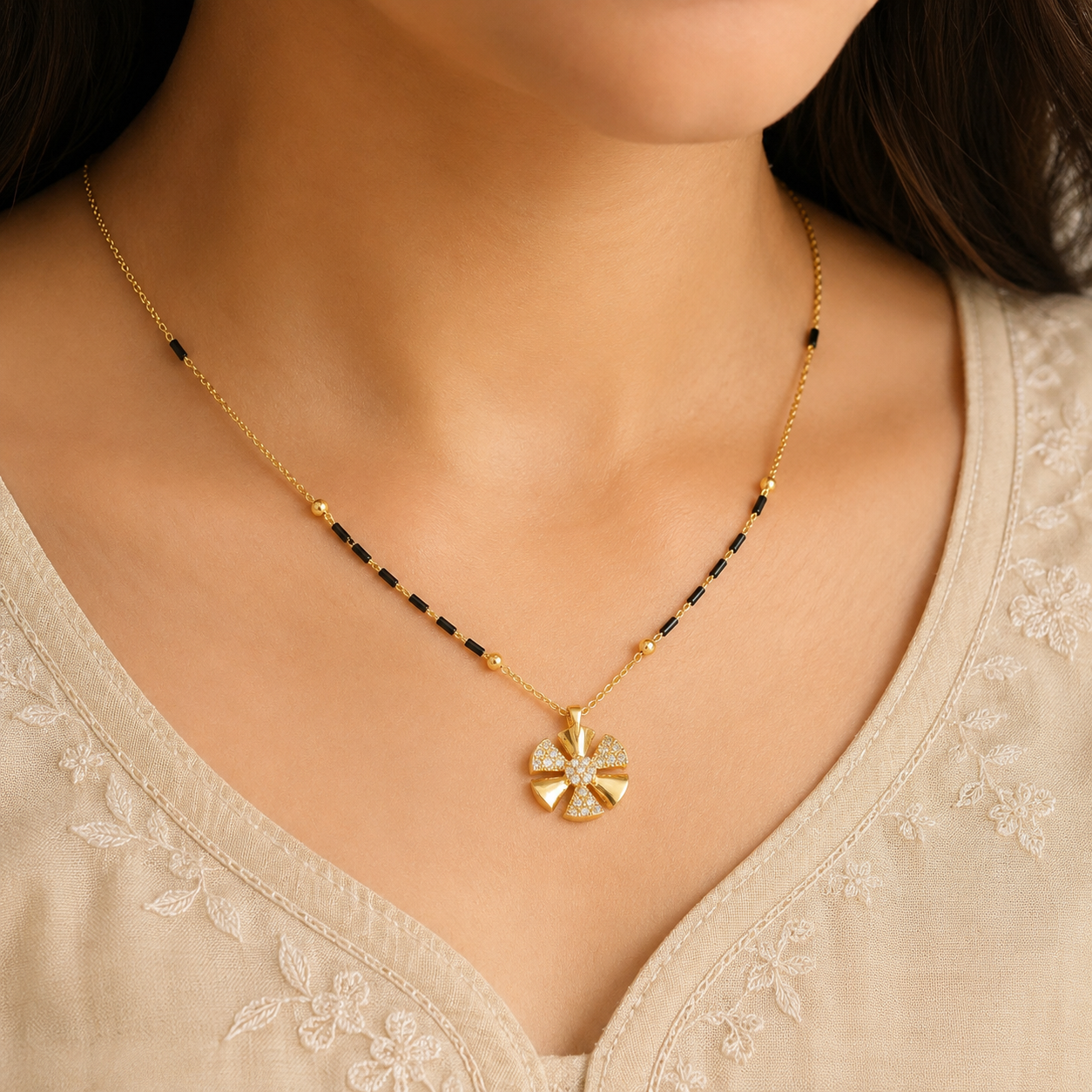 Cute floral gold plated mangalsutra
