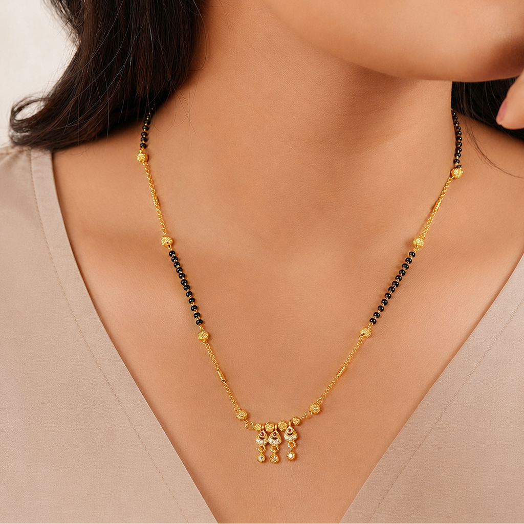 Sleek gold ball plated diamond mangalsutra
