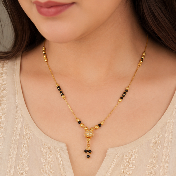 Sleek gold plated diamond ball mangalsutra