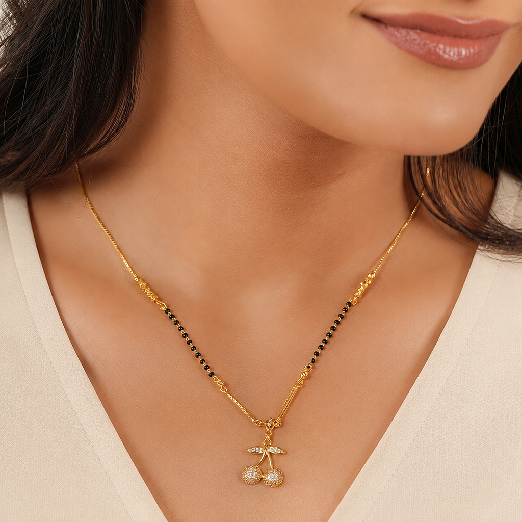 Gold plated cherry charm mangalsutra