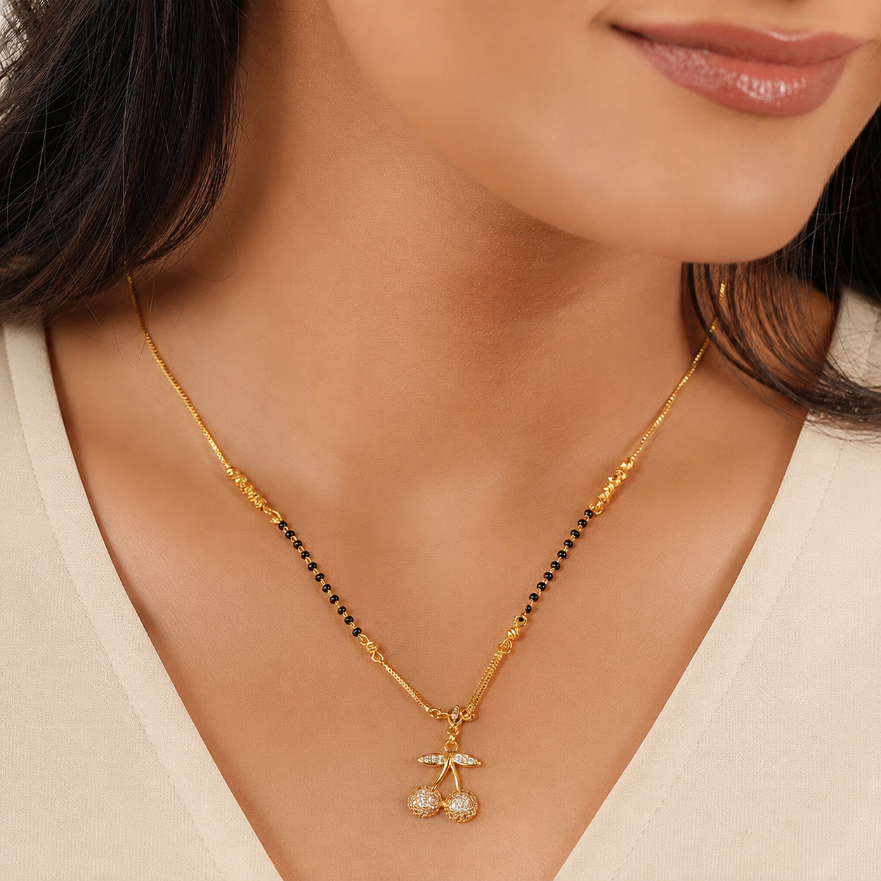 Gold plated cherry charm mangalsutra