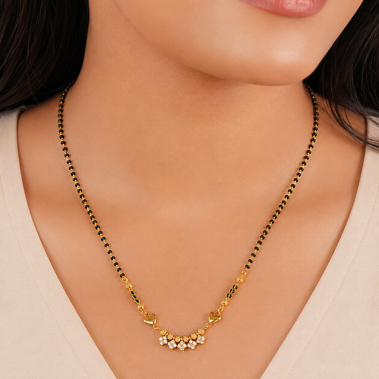 Sleek gold plated diamond drop mangalsutra